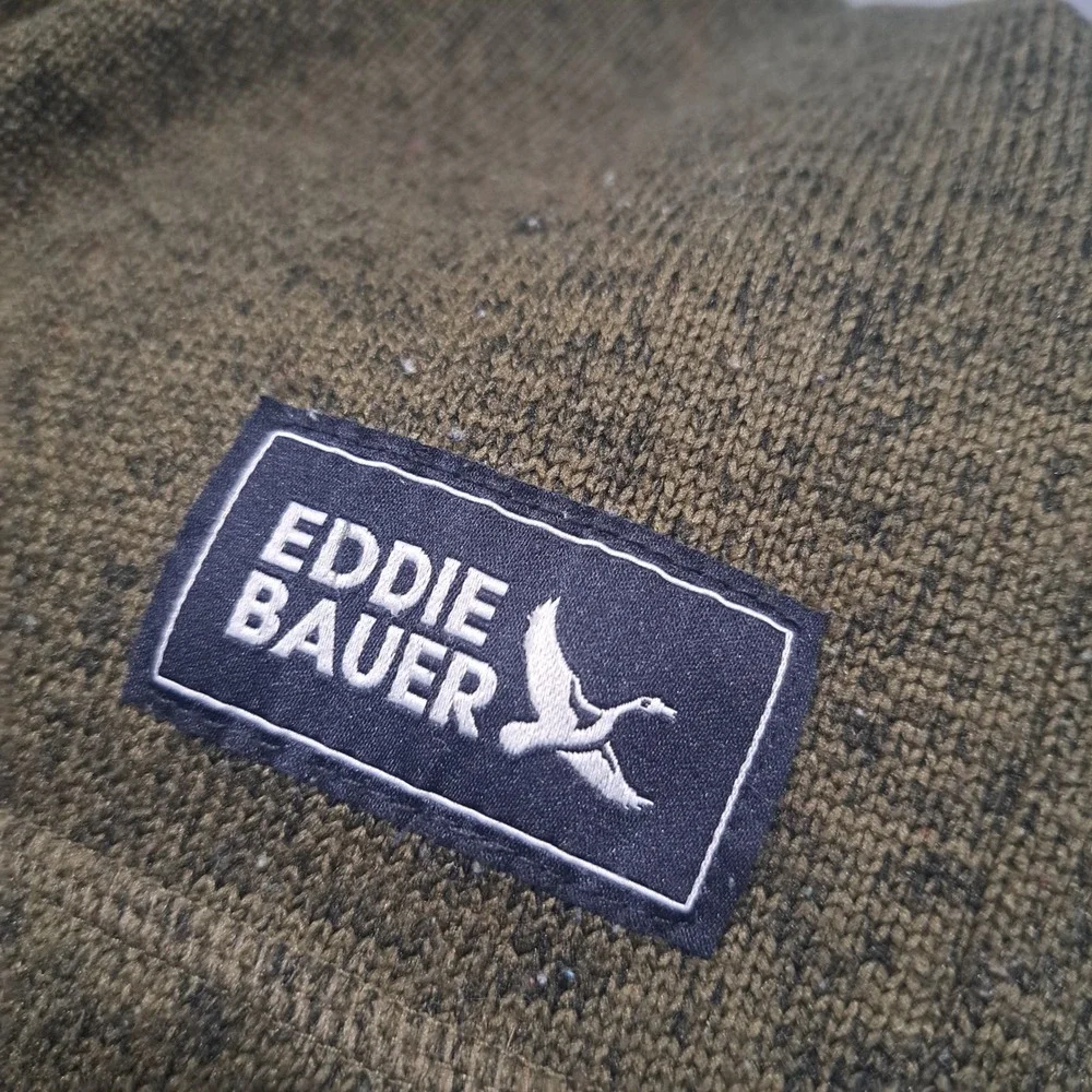 Eddie Bauer Mens XXL Olive Green Marl Quarter Zip Sweater Fleece Pullover Jacket
